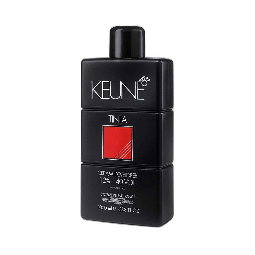 Frasco preto fosco com tampa preta brilhante da Água Oxigenada Keune Tinta Cream Developer 40 Volumes 1L